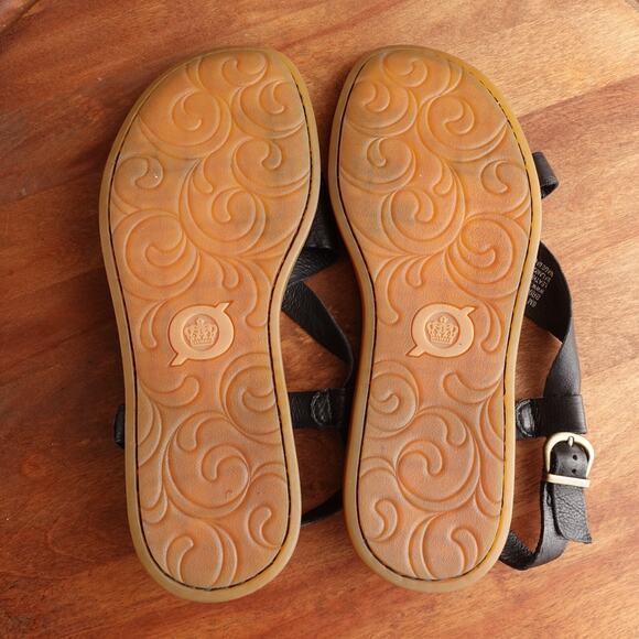 Born Sandals Womens SZ 8M BLK Inya Toe Loop Leather Boho Minimalist Flat Shoes - Picture 13 of 15